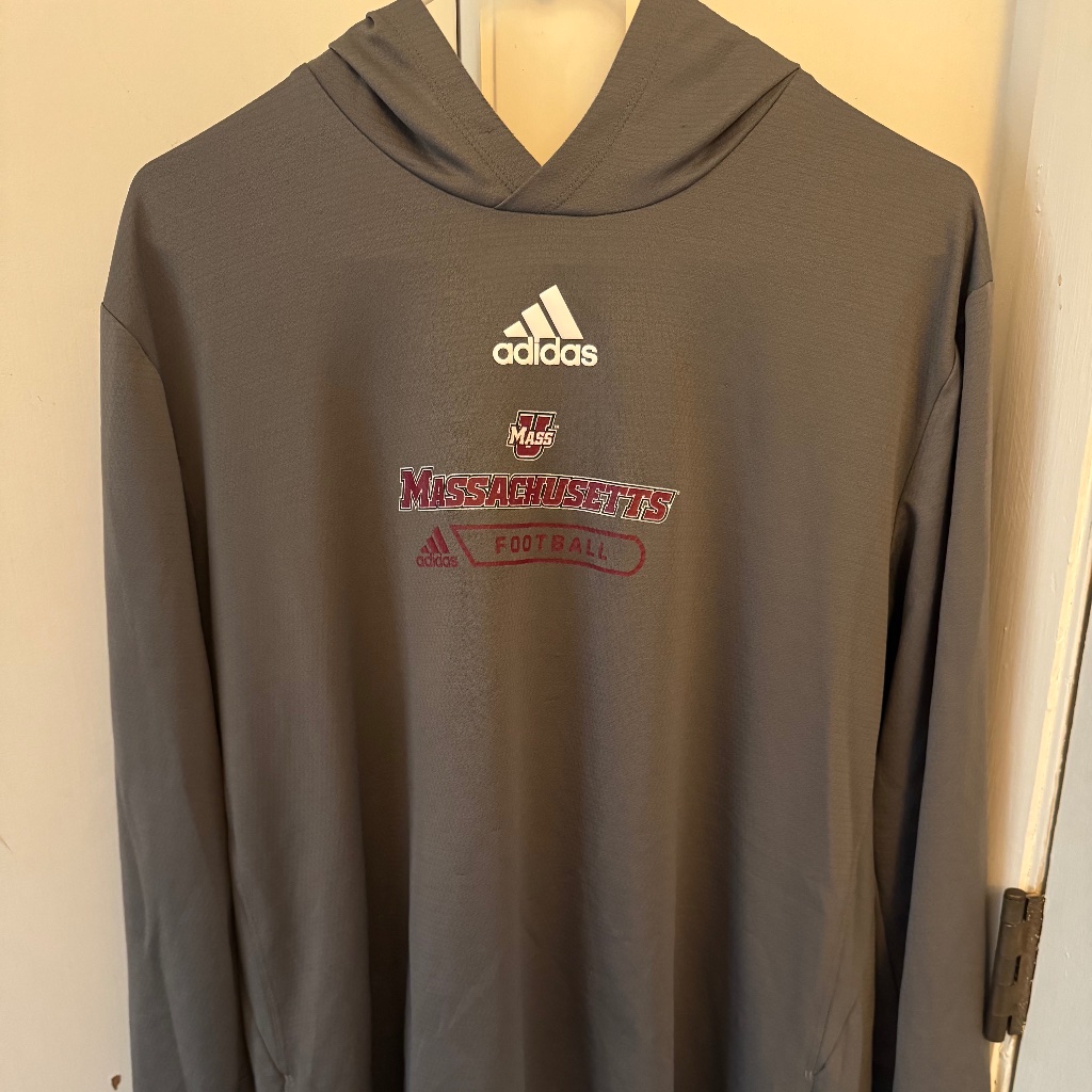 Adidas Umass Football Team Issued Grey Hooded Shirt